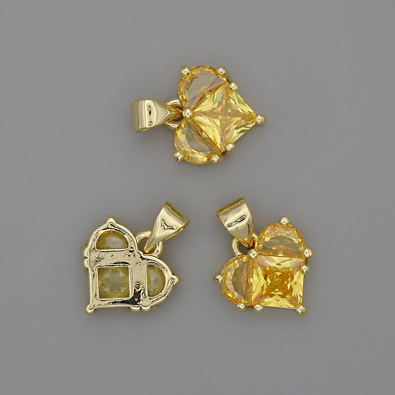 Wisiorek Serce z żółtymi kryształami 12×12 mm, długość 17 mm, złoty metal