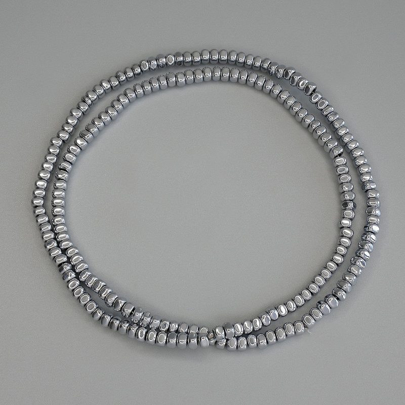 Koraliki hematytowe kolor srebrny, kwadratowy rondel 3×2 mm na żyłce, długość 40 cm +/-