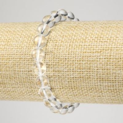 Bransoletka z kryształu górskiego, gładkie kuleczki, średnica 8 mm, długość 18 cm, elastyczna