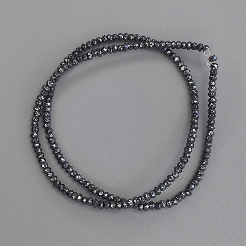 Koraliki hematytowe w kształcie rondla, fasetowane, 3×2 mm, na żyłce, długość około 39 cm