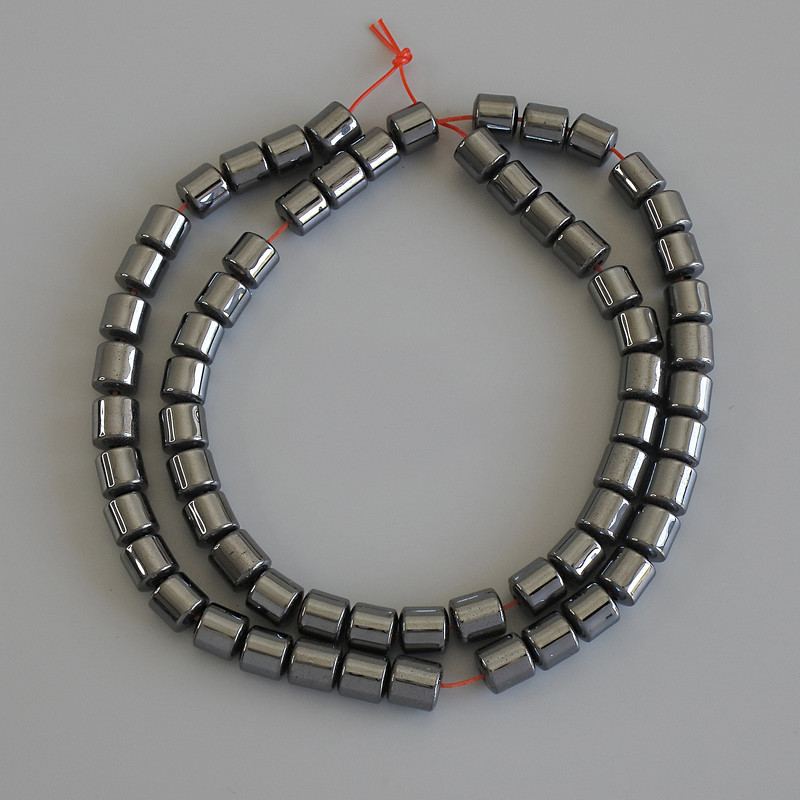 Koraliki hematyt cylindryczny 6×6 mm na nici, długość 40 cm+