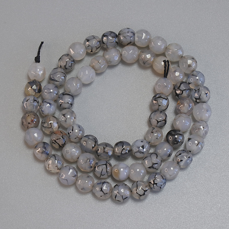 Koraliki agatowe Żyły Smoka, fasetowane kuleczki, średnica 6 mm ±, długość 37 cm ±, na nici