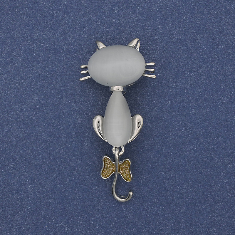 Broszka-wisiorek Kotka z kocim okiem, metal srebrzysty, 49×25 mm+