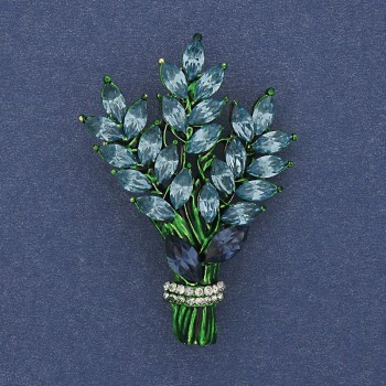 Broszka Gałązka z błękitnymi i białymi kryształkami