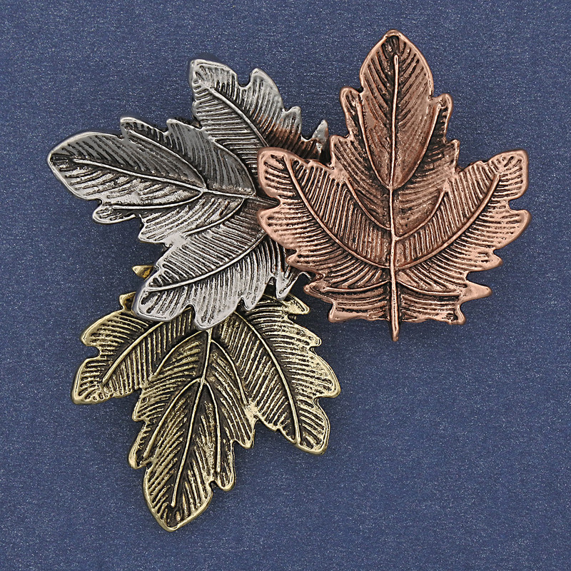 Broszka Liście wielobarwne 48×44 mm ± złoty metal