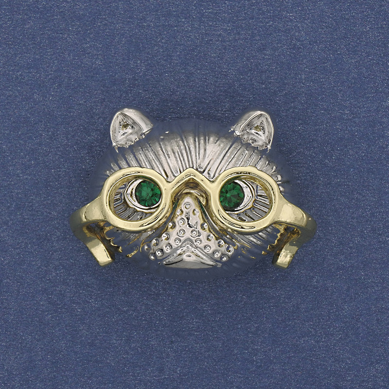 Broszka-wisiorek «Kotka w okularach» ze zielonymi kryształkami i srebrzystym metalem 29x21 mm+
