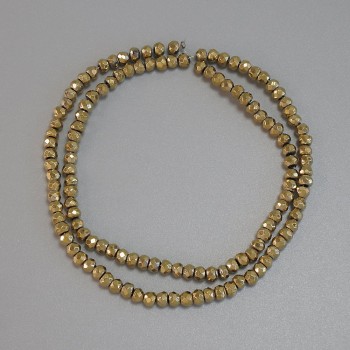 Koraliki hematytu w kolorze złotym, fasetowane w kształcie rondeli 4×3 mm, na żyłce, długość 38 cm
