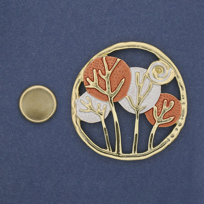 Broszka na magnesie – Drzewa, emalia, metal złoty, 50 mm+