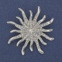 Broszka Słońce z białymi kryształami, metal srebrzysty 54 mm+