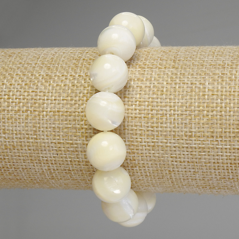 Bransoletka z masy perłowej, gładkie kule, średnica 13 mm, długość 18 cm, elastyczna