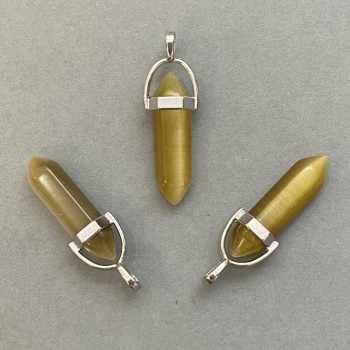 Wisiorek Kocie Oko w kształcie sześciokąta z naturalnego kamienia 8×31×41 mm+