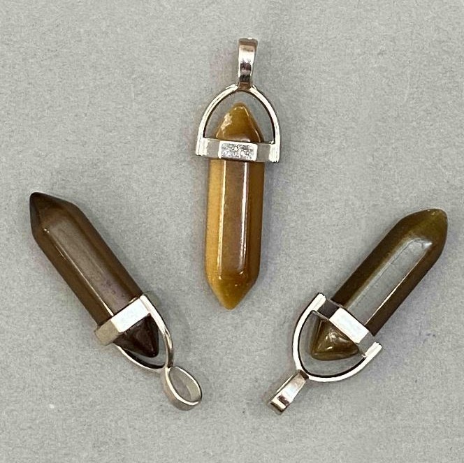 Wisiorek z kamienia kocie oko, sześciokątny kryształ, kula, 8×31×41 mm+