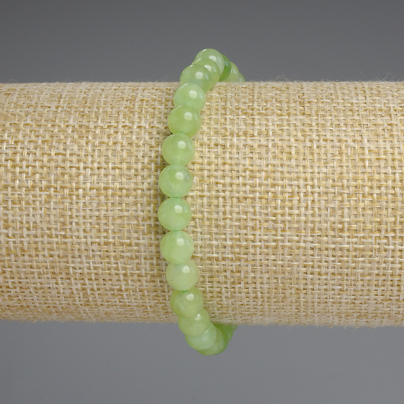 Bransoletka z chryzolit oliwin — gładkie kulki 6 mm, długość około 18 cm, elastyczna