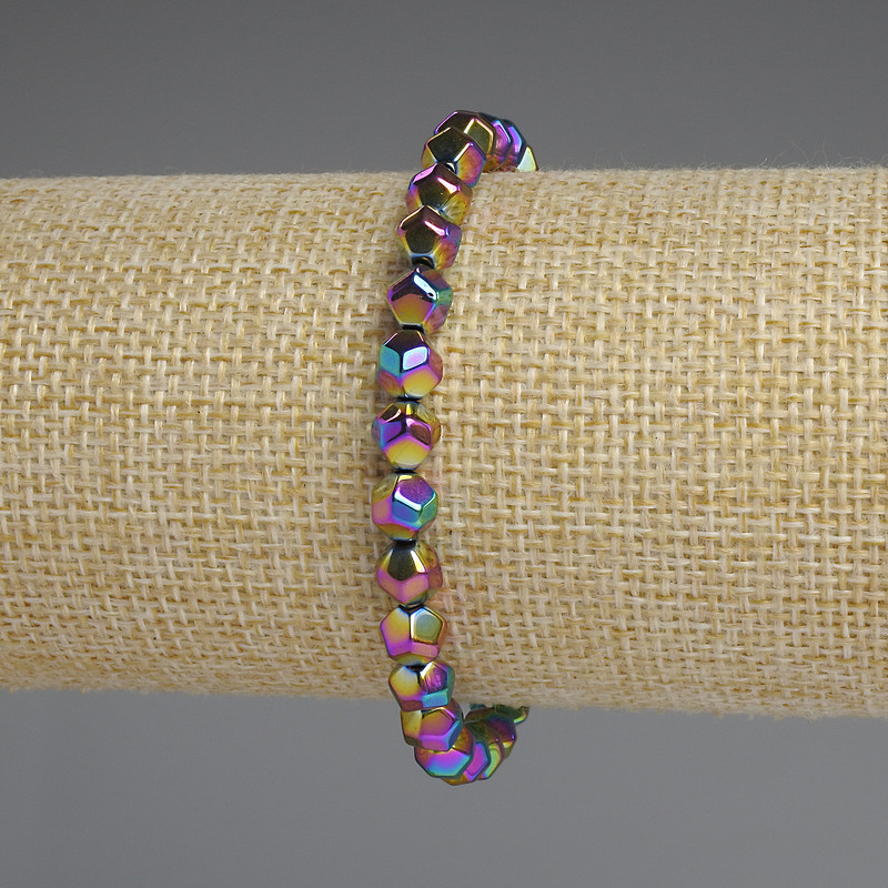 Bransoletka hematitu tęczowego, kolor tęczowy, fasetowane koraliki 6 mm, długość 18 cm, elastyczna