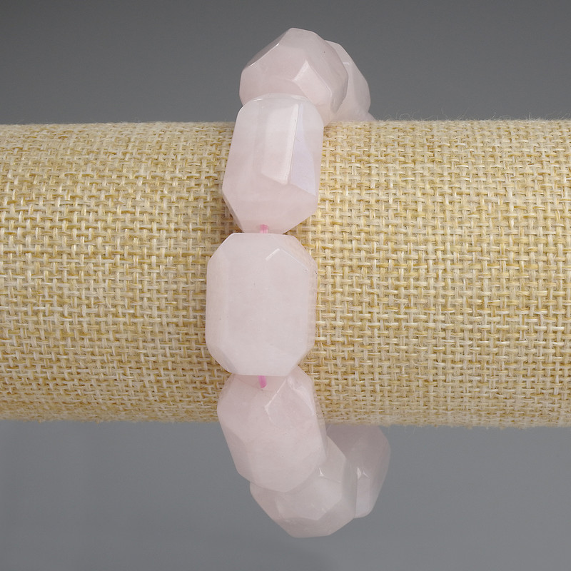 Bransoletka z różowego kwarcu, fasetowane kulki 20×15 mm, długość 18 cm, elastyczna