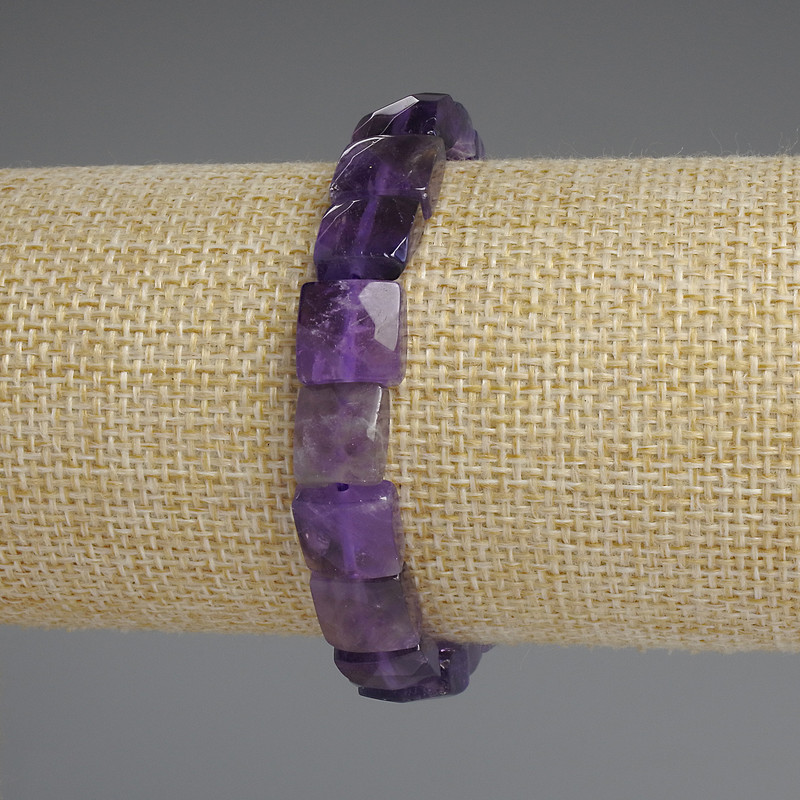 Wyprzedaż! Bransoletka z ametystu fasetowanego o kwadratowym kształcie, średnica 10×10 mm, długość około 18 cm, elastyczna