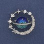 Broszka Planeta emalia, białe kryształy, srebrzysty metal, 30 mm+