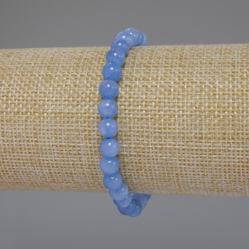 Bransoletka z akwamaryny, gładkie kuleczki o średnicy 6 mm, długość 18 cm, elastyczna