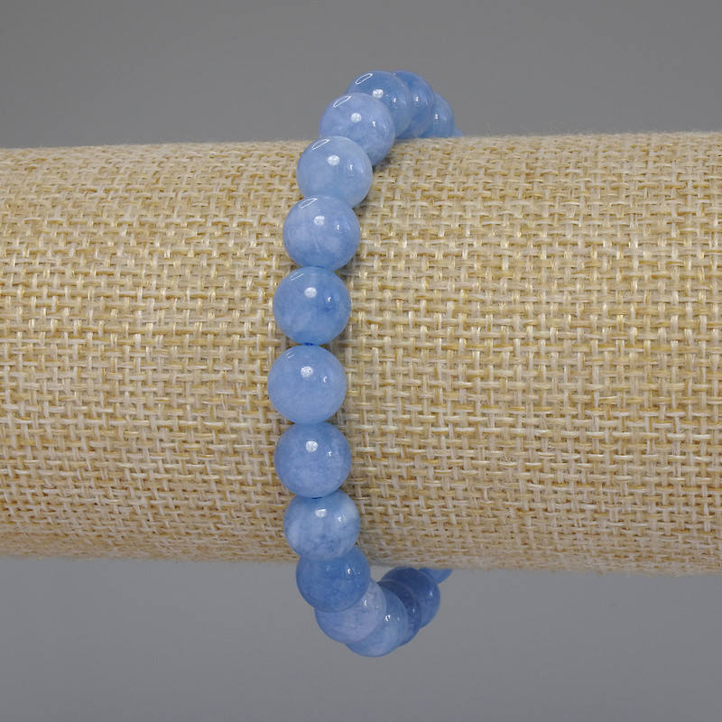 Bransoletka z akwamarynu – gładkie kulki, średnica 8,5 mm, długość 18 cm, elastyczna