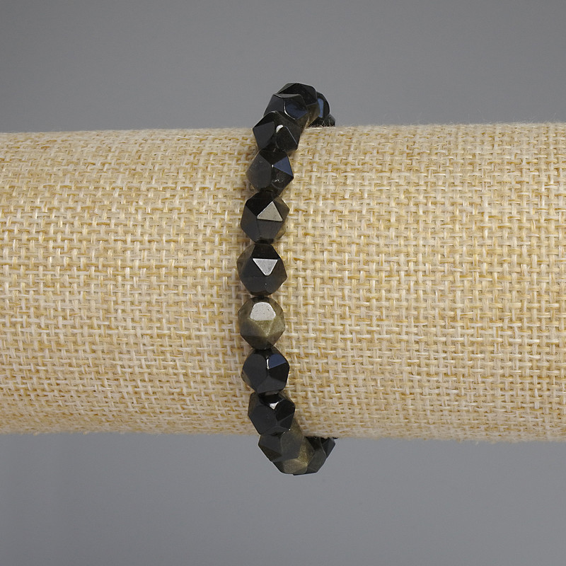 Bransoletka z obsydianu słonecznego, fasetowane koraliki, średnica 8×7 mm, długość 18 cm +