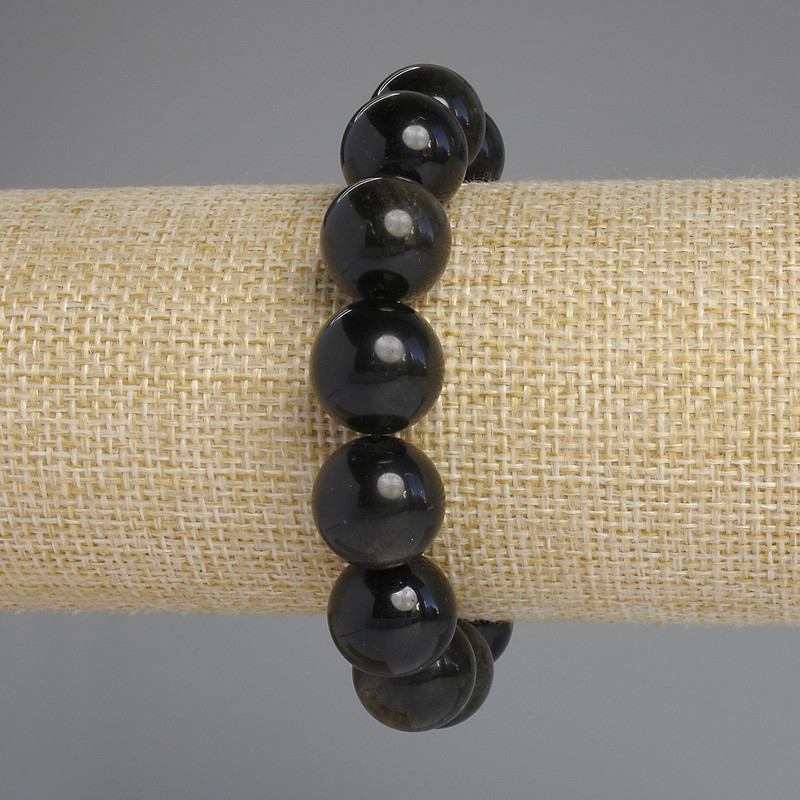 Bransoletka z naturalnego kamienia Słoneczny obsydian - gładkie kuleczki, średnica 14 mm, długość 18 cm +