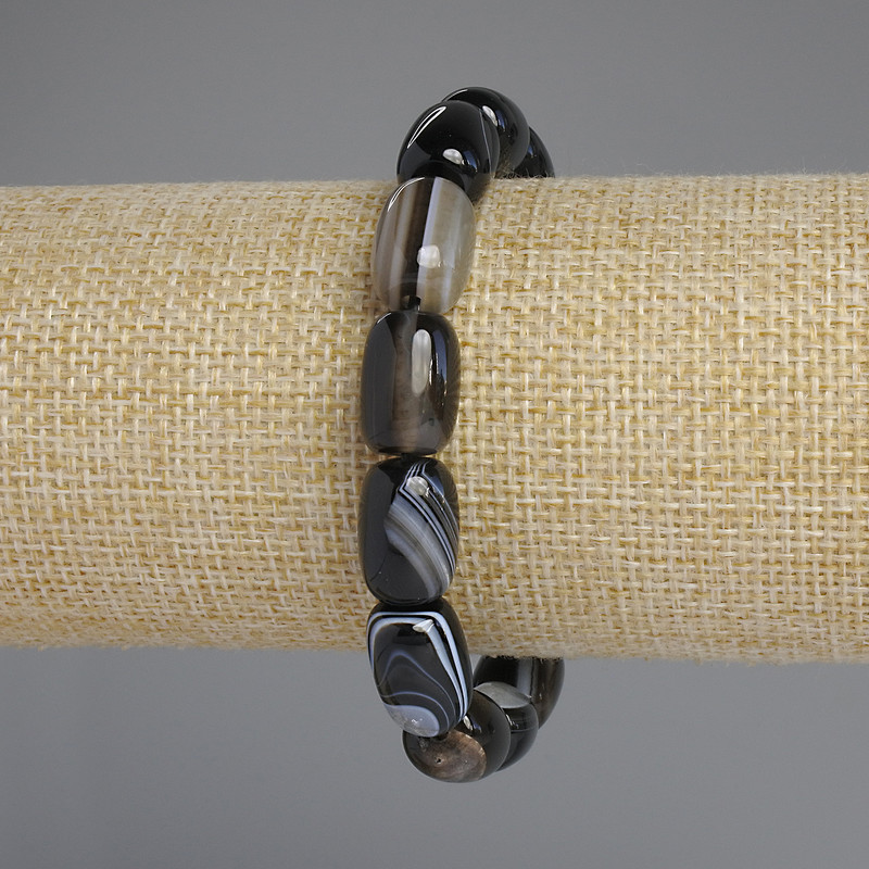 Bransoletka z agatu w kształcie beczki, średnica 14×10 mm, długość 18 cm, na elastycznej gumce