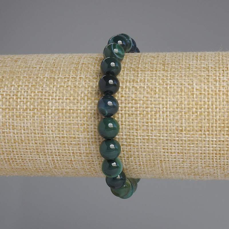 Bransoletka z kamienia Kocie Oko — gładkie kulki, średnica 8 mm, długość 18 cm, elastyczna