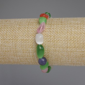 Bransoleta z Kociego Oka, Akwamarynu i Kamienia Księżycowego, fasetowane kulki, średnica 10-12×8-9 mm ±, długość 18 mm ±, na elastycznej gumce