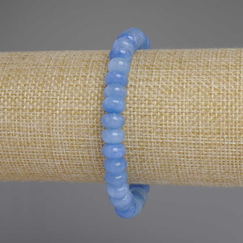 Bransoletka z akwamarynu w formie rondeli, średnica ok. 8×4,5 mm, długość 18 cm, elastyczna