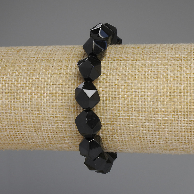 Bransoletka z czarnego onyksu, fasetowane kule o średnicy 12×10 mm, długość 18 cm, elastyczna