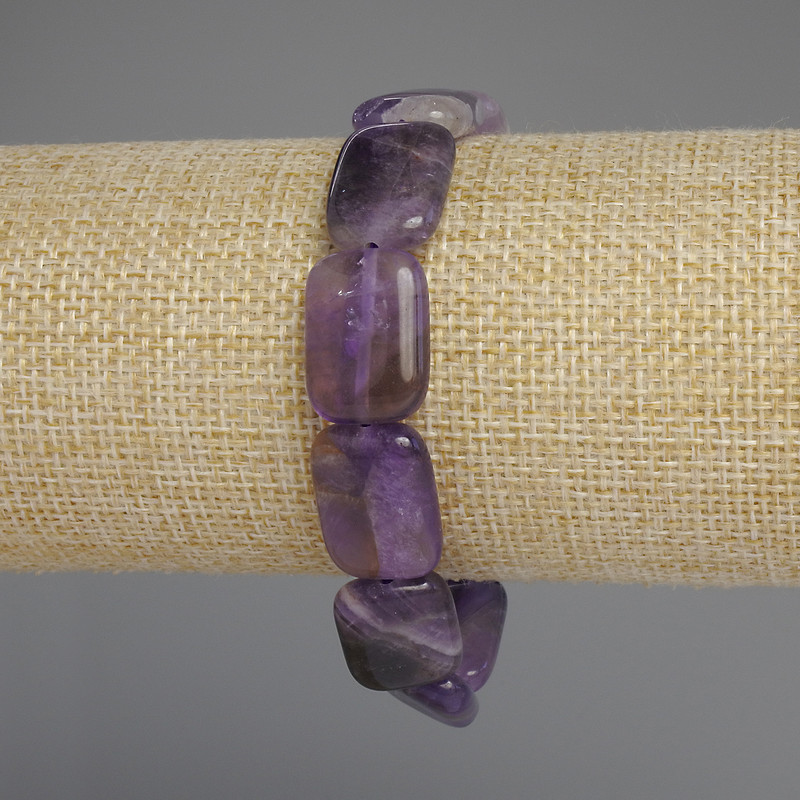 Bransoletka z ametystu, prostokątne ogniwo, średnica 18x13 mm +/-, długość 18 cm +/-, na elastycznej gumce