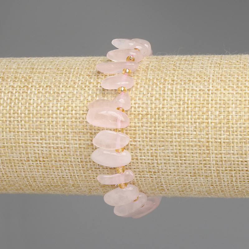 Bransoletka z różowego kwarcu w formie motyli, średnica 12–18×5–7 mm ±, koraliki 3 mm ±, długość 18 cm ±, elastyczna