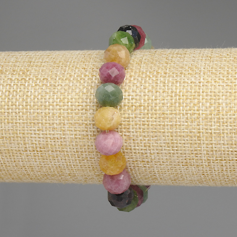 Bransoletka z fasetowanego turmalinu w kształcie rondelka, średnica 10×8 mm, długość 18 cm, elastyczna