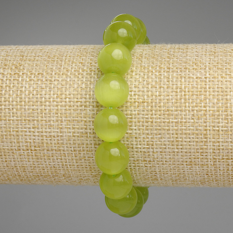 Bransoletka z kamienia kociego oka oliwkowa, gładkie kule, średnica 11,5 mm, długość 18 cm, elastyczna