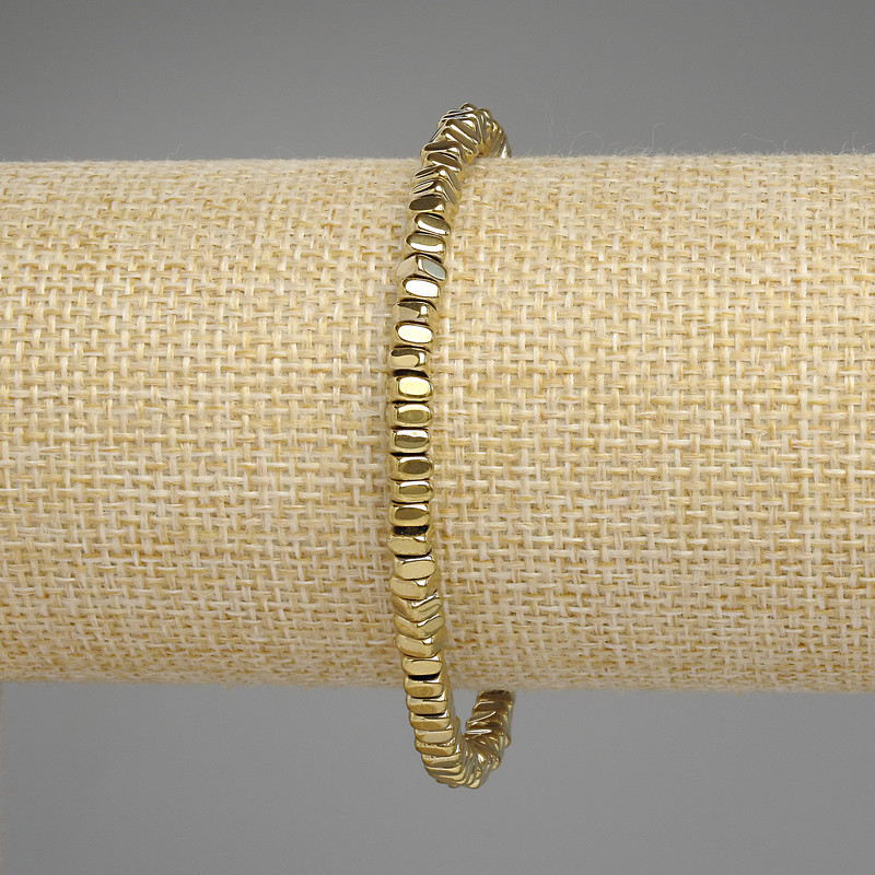 Bransoletka z hematitu w kolorze złotym, kwadratowe rondelki 4×2 mm, długość 18 cm, elastyczna