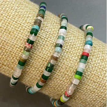 Bransoletka Asorti (agat, jadeit, kryształ górski) rondele 4×2 mm, długość 18 cm (rozciągliwa)