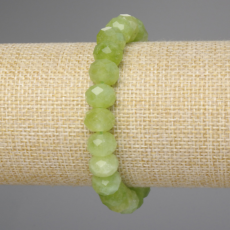 Bransoletka z chryzolitu i oliwinu – granowane rondelki, rozmiar 10×7 mm ±, długość 18 cm ±, elastyczna