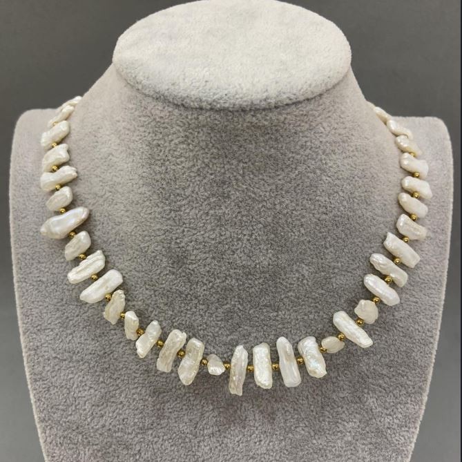 Choker - naszyjnik z barokowymi perłami 13-17×5-8 mm, długość 40 cm + 5 cm przedłużacz łańcuszka