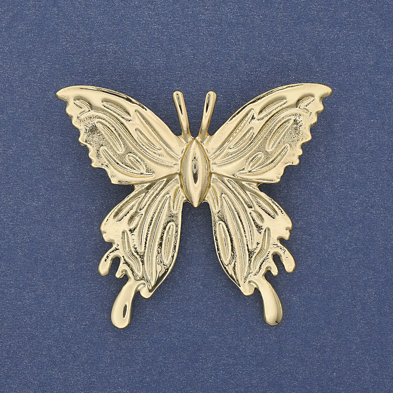 Broszka w kształcie motyla, złocisty metal, 45×42 mm+