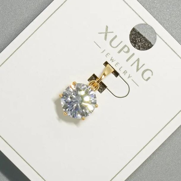 Wisiorek Xuping z białym kryształem, średnica 9 mm, długość 17 mm, pozłacanie 18K