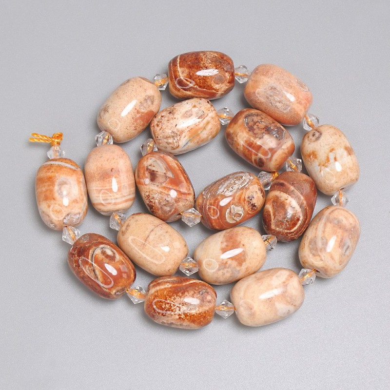 Koraliki beczkowe z jaspisu pustynnego, średnica 18x13 mm +-, koraliki o średnicy 5 mm +-, długość 37 cm +- na nitce