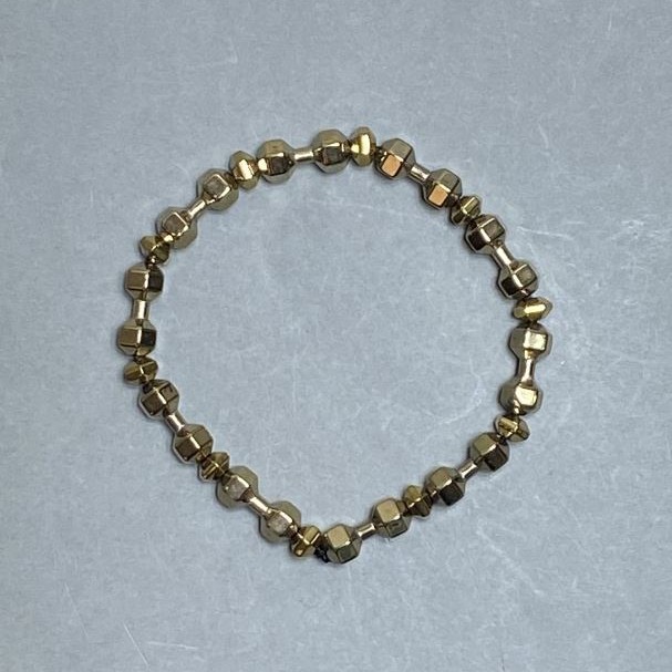 Bransoletka z hematytu w kształcie hantli, średnica 15×6 mm ±, fasetowany rondel 6×4 mm ±, długość 18 cm, elastyczna