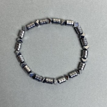 Bransoleta z hematitu rondel 5×2 mm ±, sześcian 4×4 mm ±, długość 18 cm, elastyczna