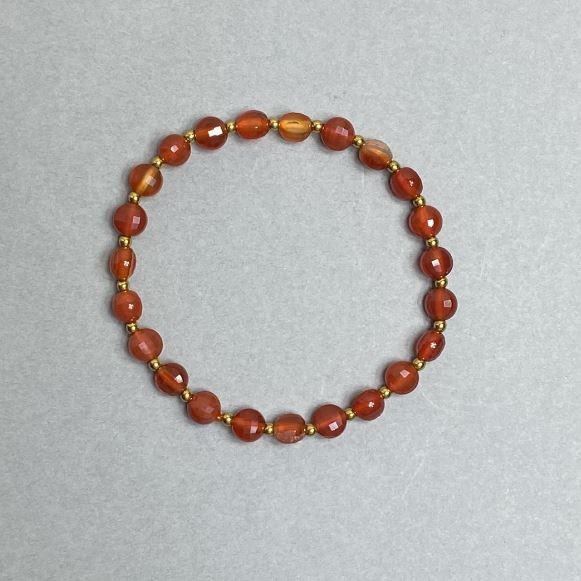 Bransoletka z karneolu i hematitu, fasetowana moneta 6 mm + kuleczka hematytu 2 mm, długość 18 cm