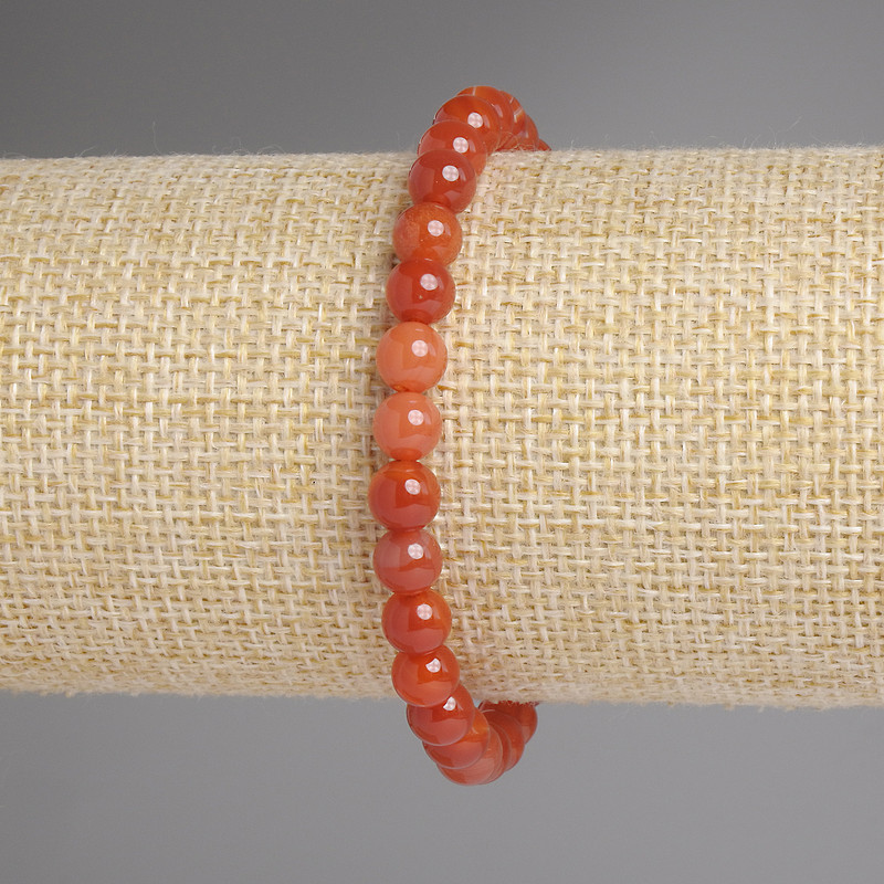 Bransoletka z karneolu – gładkie kuleczki, średnica 6 mm, długość około 18 cm, elastyczna