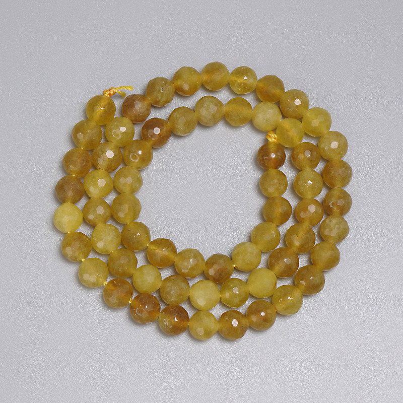 Koraliki z żółtego kwarcu, fasetowana kulka 6 mm, długość 38 cm +- na nitce