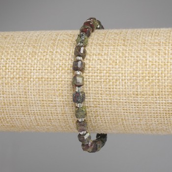 Bransoletka z jaspisu „Krew Smoka” fasetowany kubik, średnica 5 mm ±, koraliki 3 mm ±, długość 18 cm ±, elastyczna