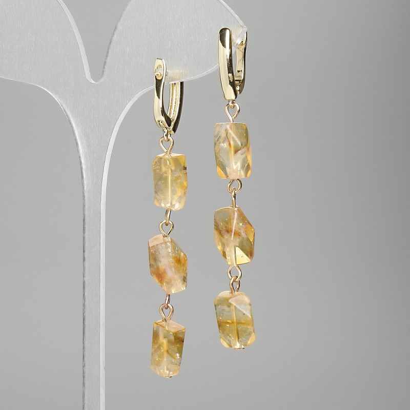Kolczyki z cytrynem w kształcie wielokątów 10-12×8 mm, długość 66 mm