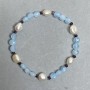 Bransoletka z akwamarynu z fasetowanymi monetkami, średnica około 6 mm, perły rzeczne 8–8,5 × 8 mm, długość 18 cm, elastyczna