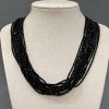 Wielorzędowy naszyjnik (15 nici) z czarnego agatu, fasetowane kulki 2 mm, długość 50 cm + 5 cm przedłużający łańcuszek